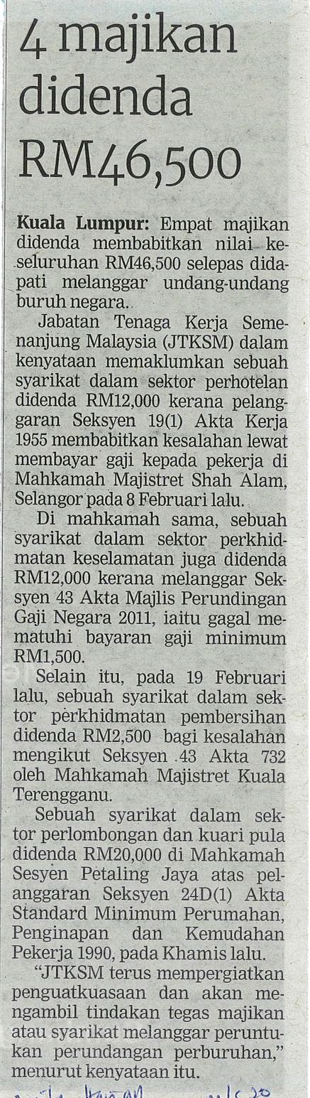 4 majikan didenda RM46,500
