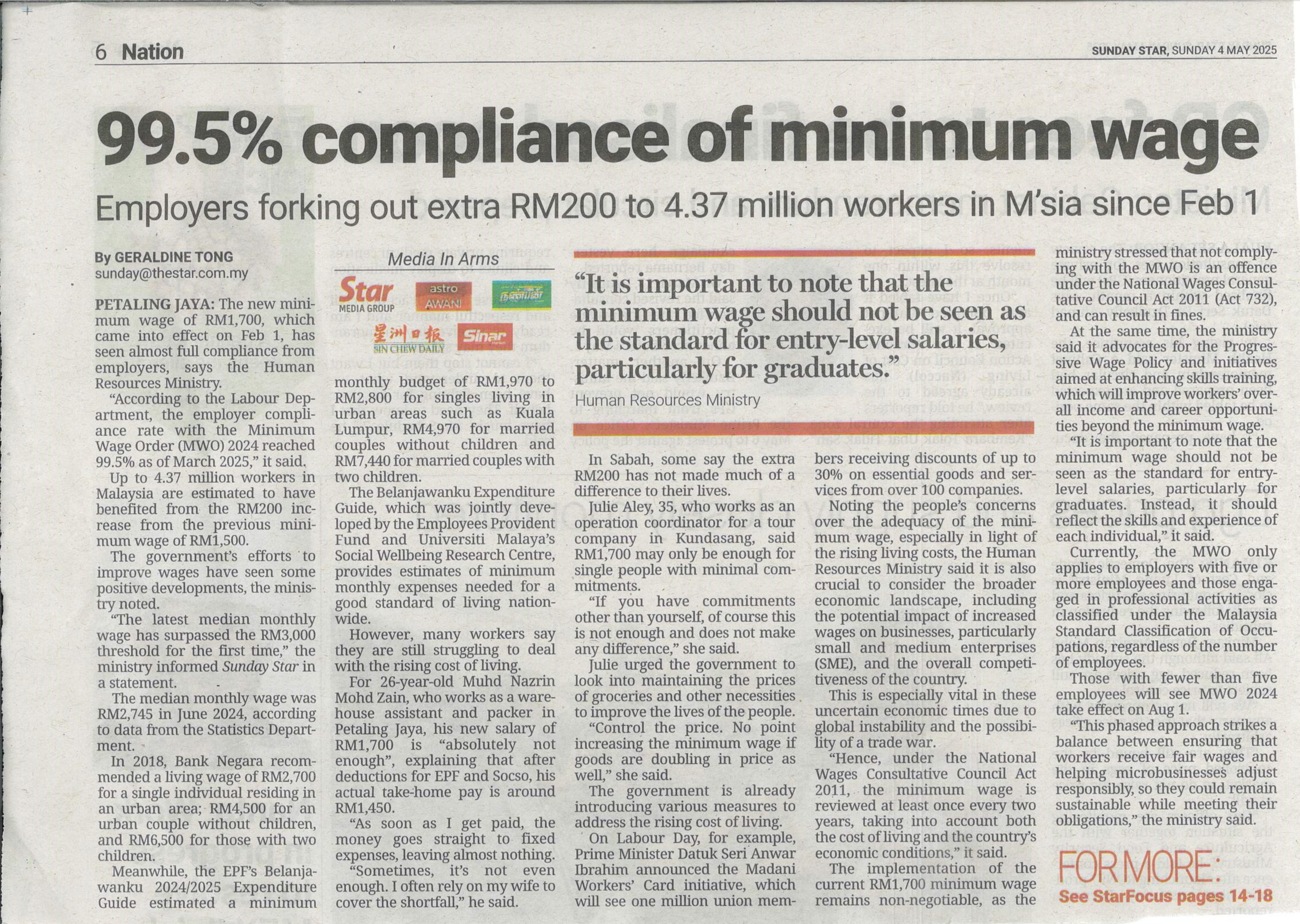 99.5% Compliance of Minimum Wage