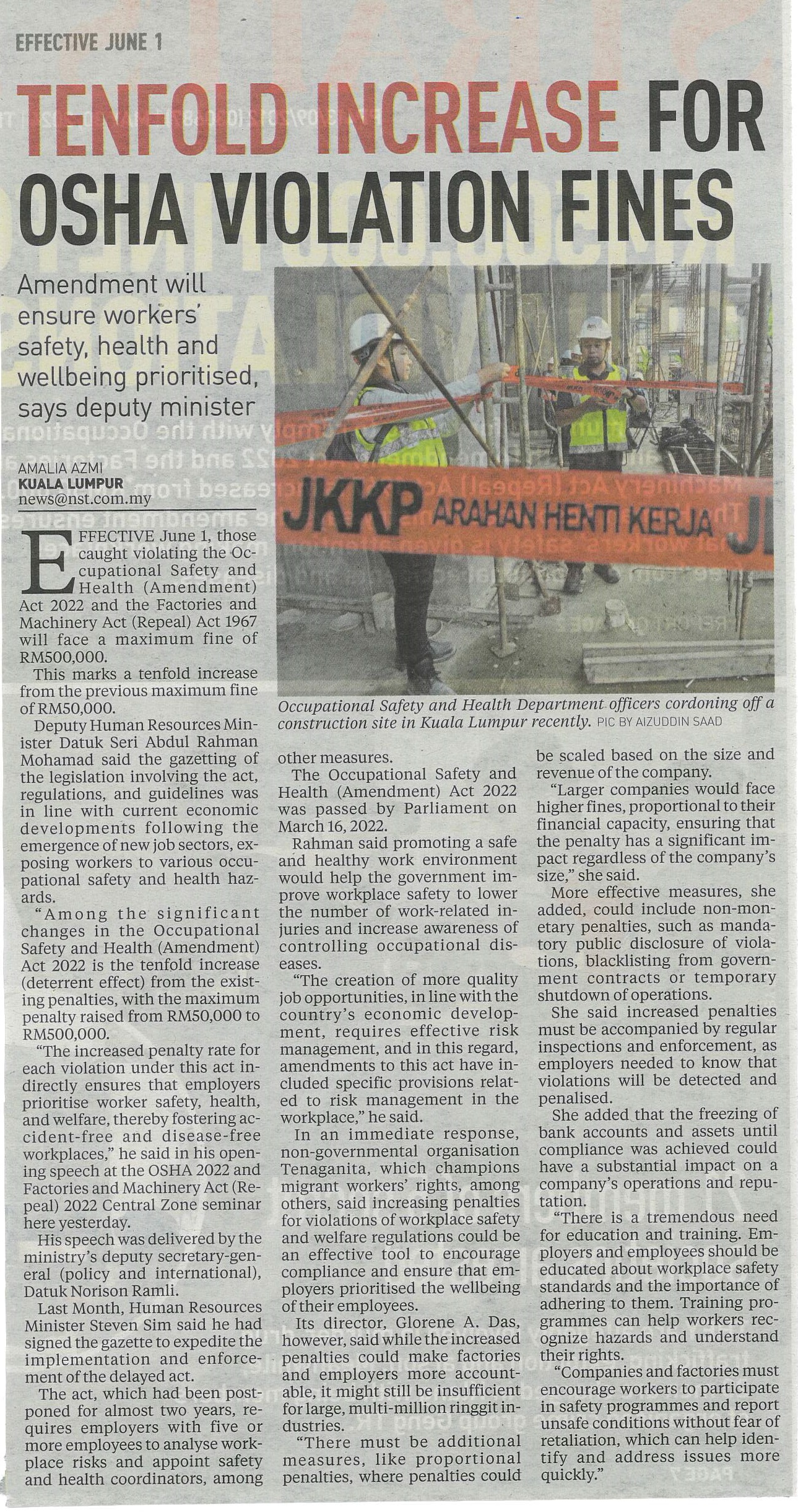 Tenfold increase for osha violation fines