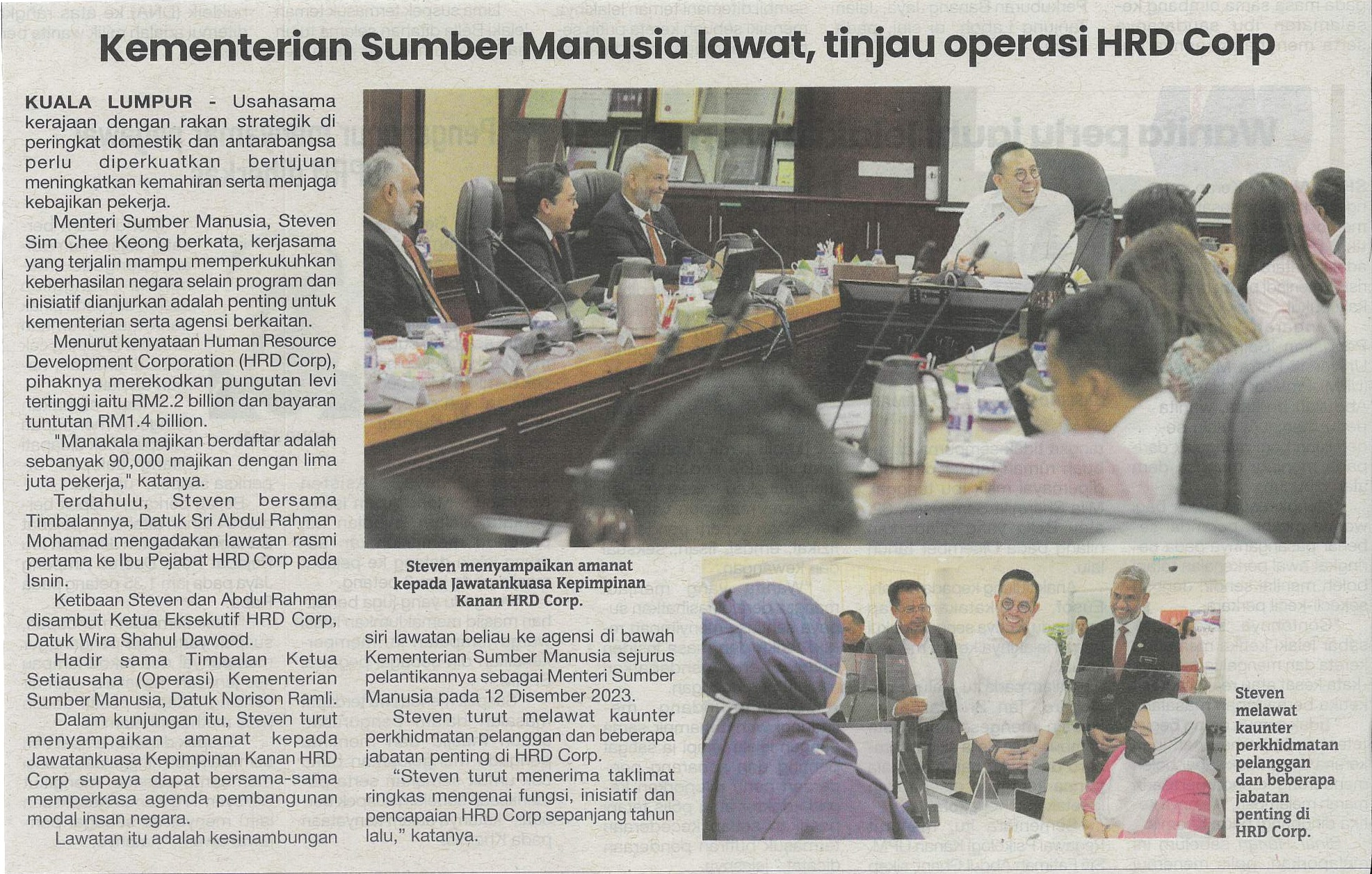 kementerian sumber manusia lawat, tinjau operasi HRD Corp
