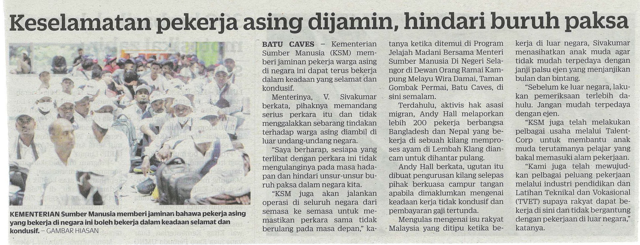 keselamatan pekerja asing dijamin, hindari buruh paksa