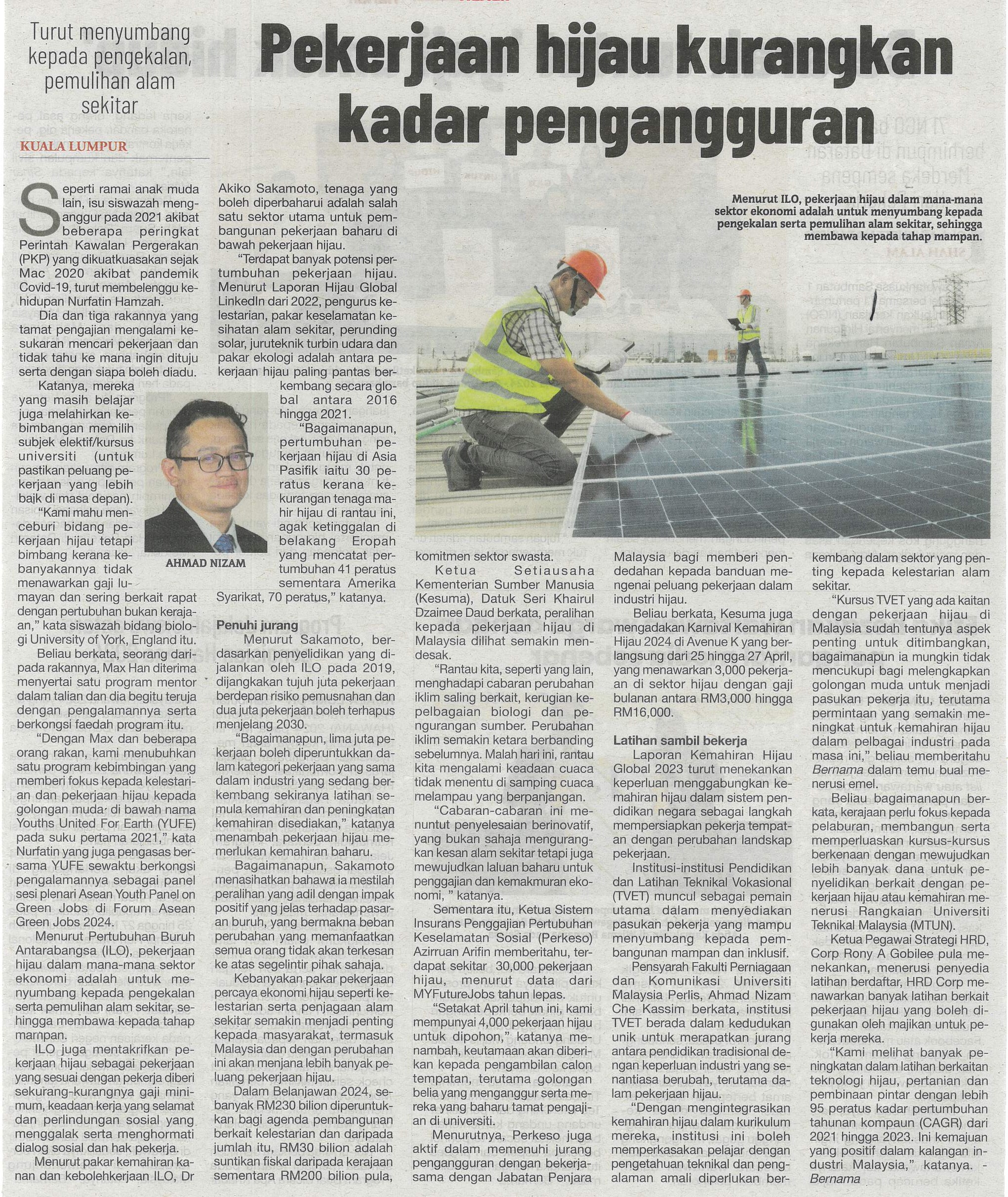 pekerjaan hijau kurangkan kadar pengangguran